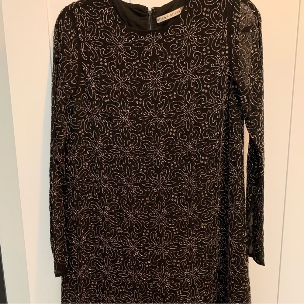 Alice + Olivia black Marcia Long Sleeve Beaded Dress size 6 - Picture 2 of 6